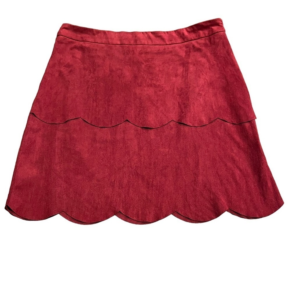 Skies Are Blue Red Faux Suede Scalloped Mini Skirt Size Small